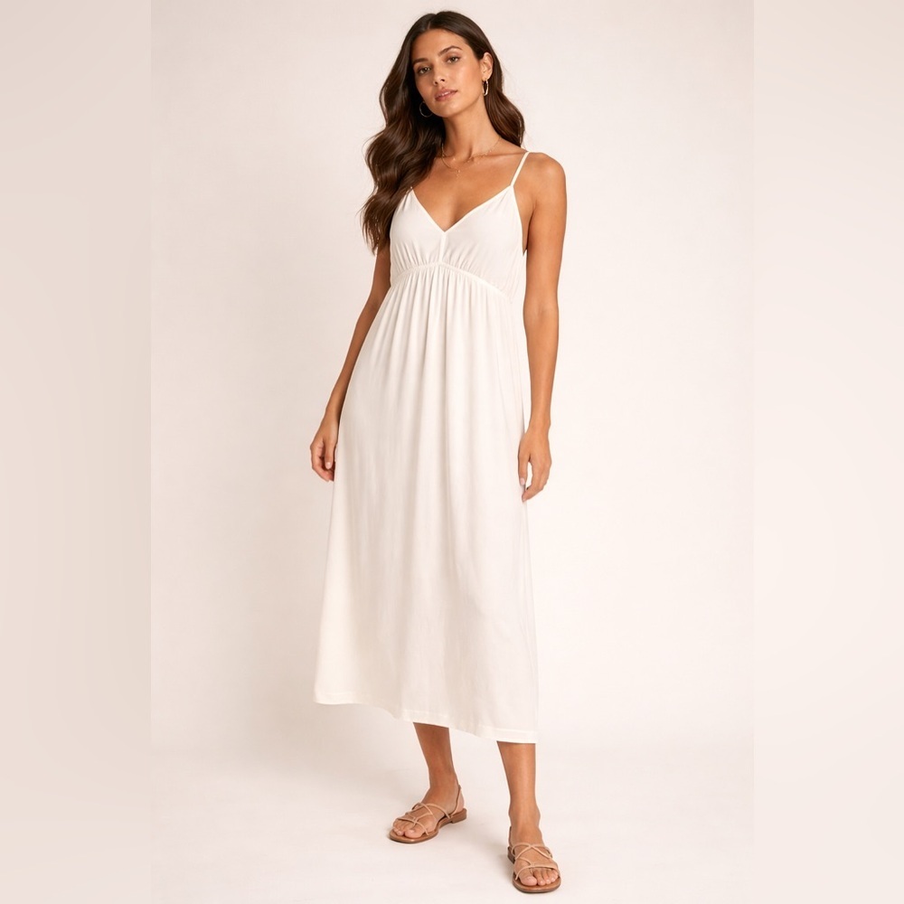 FARM Rio Ivory Slip Dress XS V-Neck Strappy Midi Dress Made in Turkey